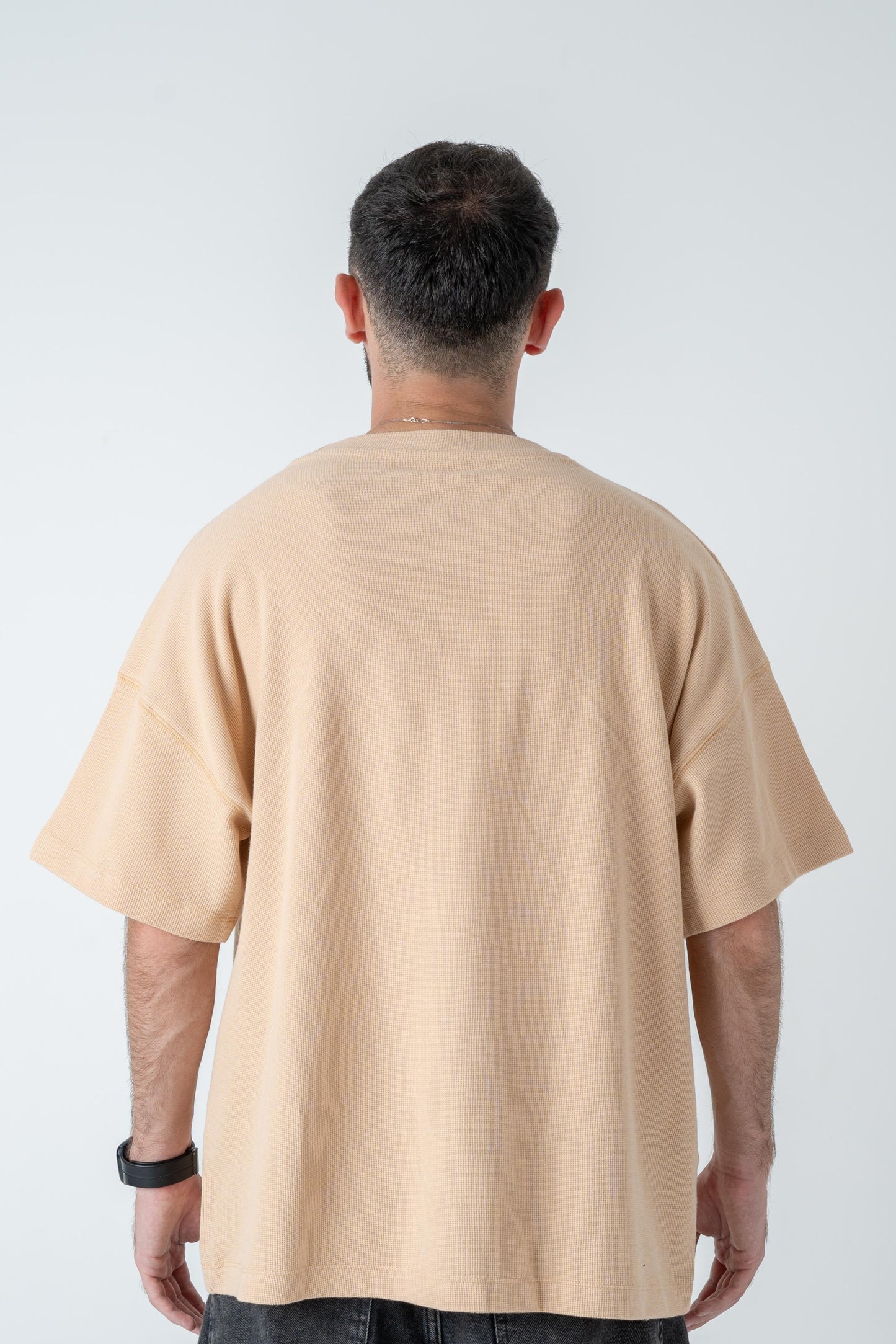 Beige Waffle-Knit Oversized Tee