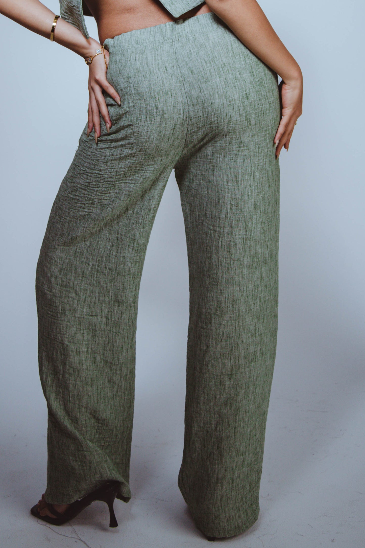 W Olive Green Linen Pants