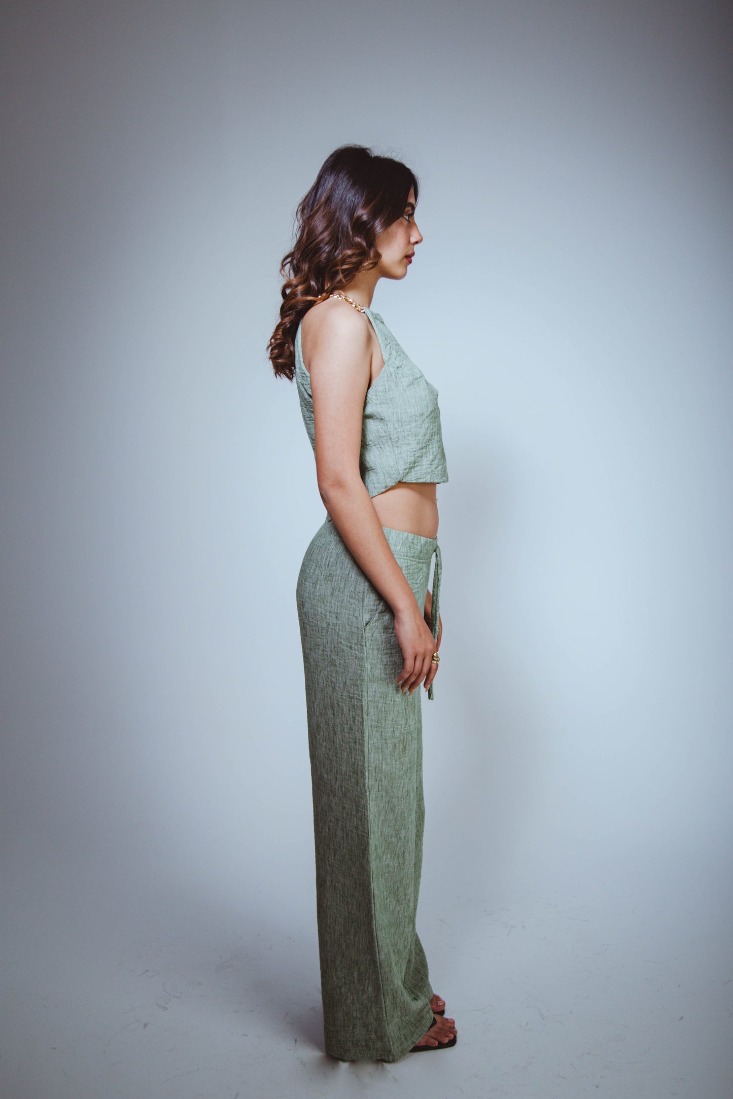 Olive Green Linen Chain Top