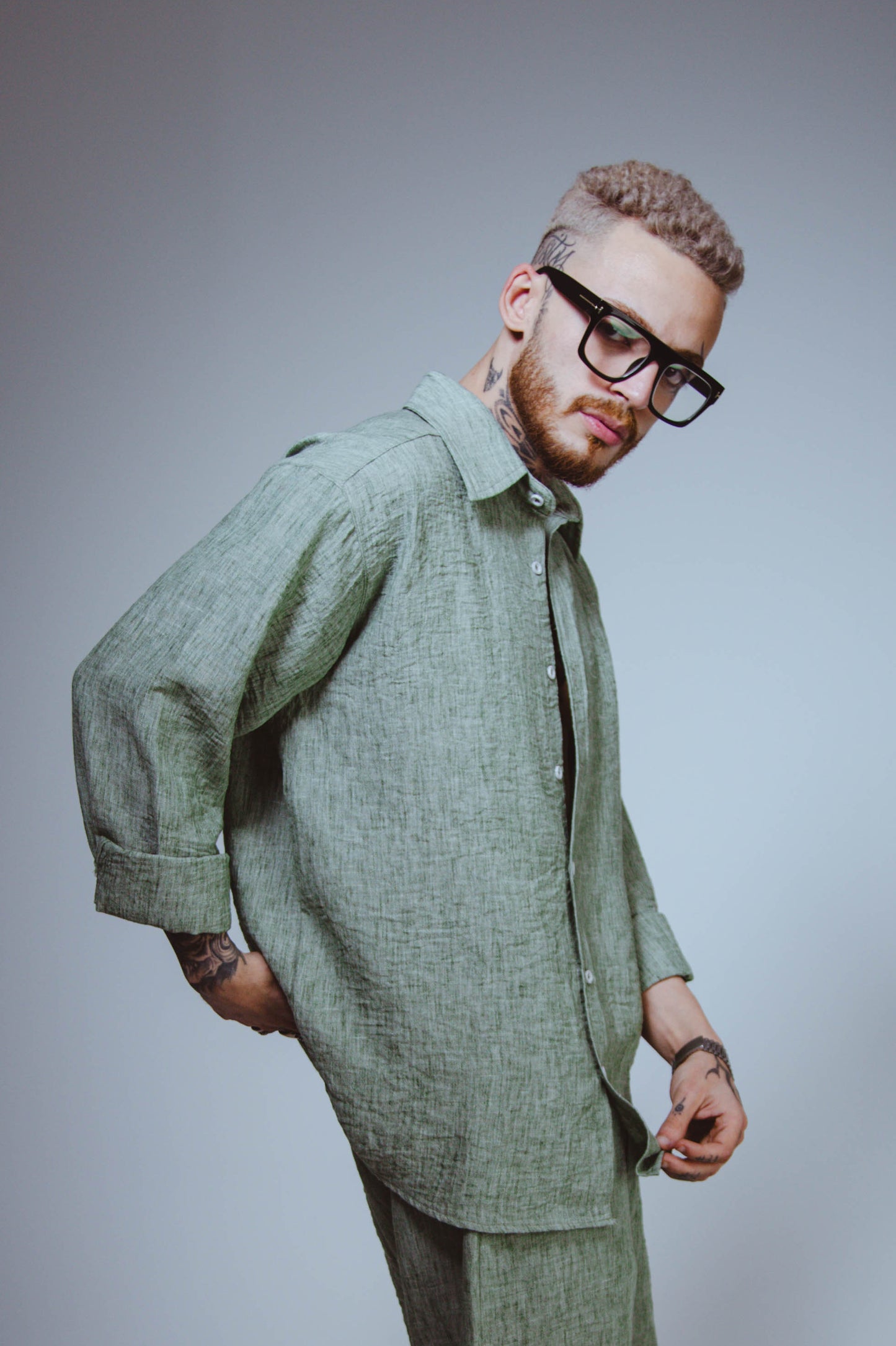 Olive Green Linen Shirt