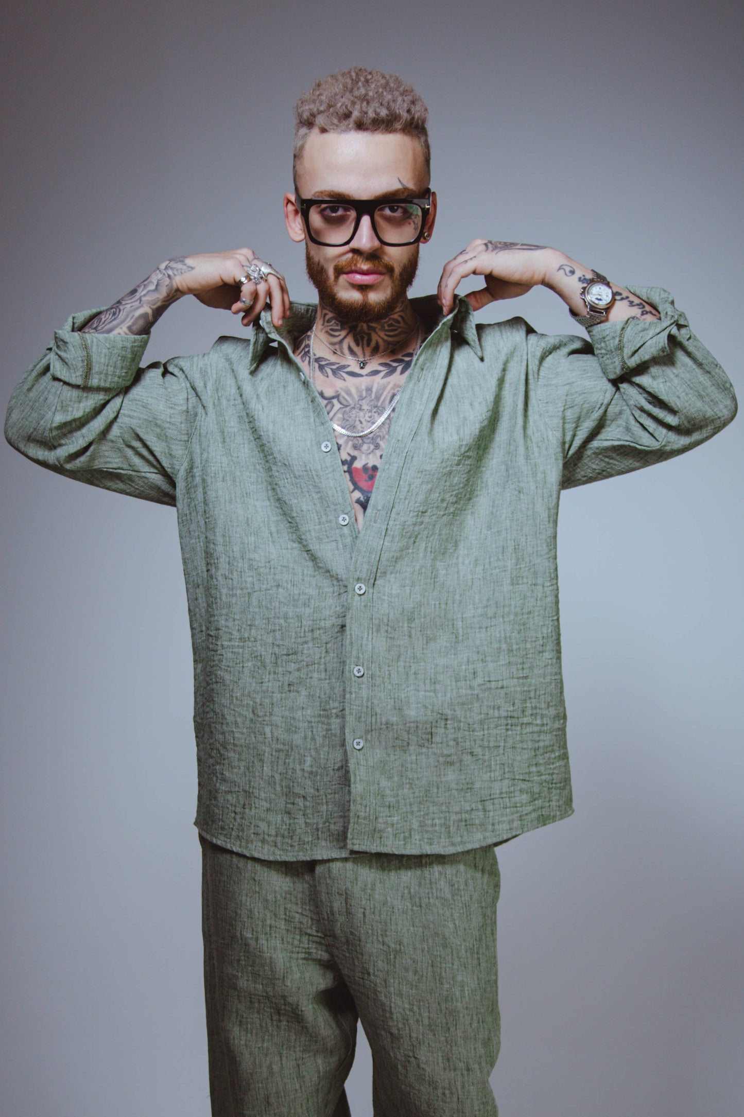 Olive Green Linen Shirt
