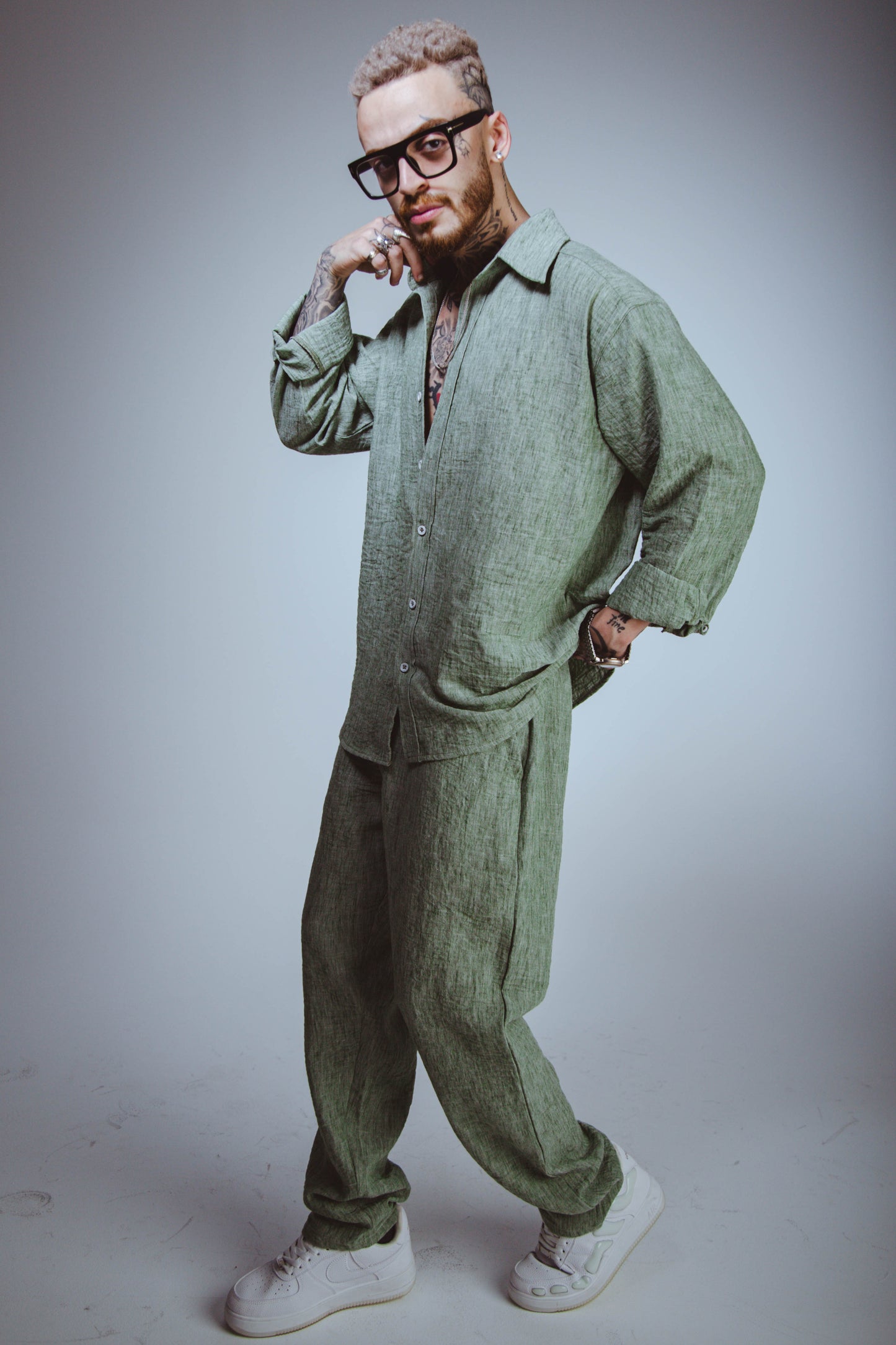 M Olive Green Linen Set