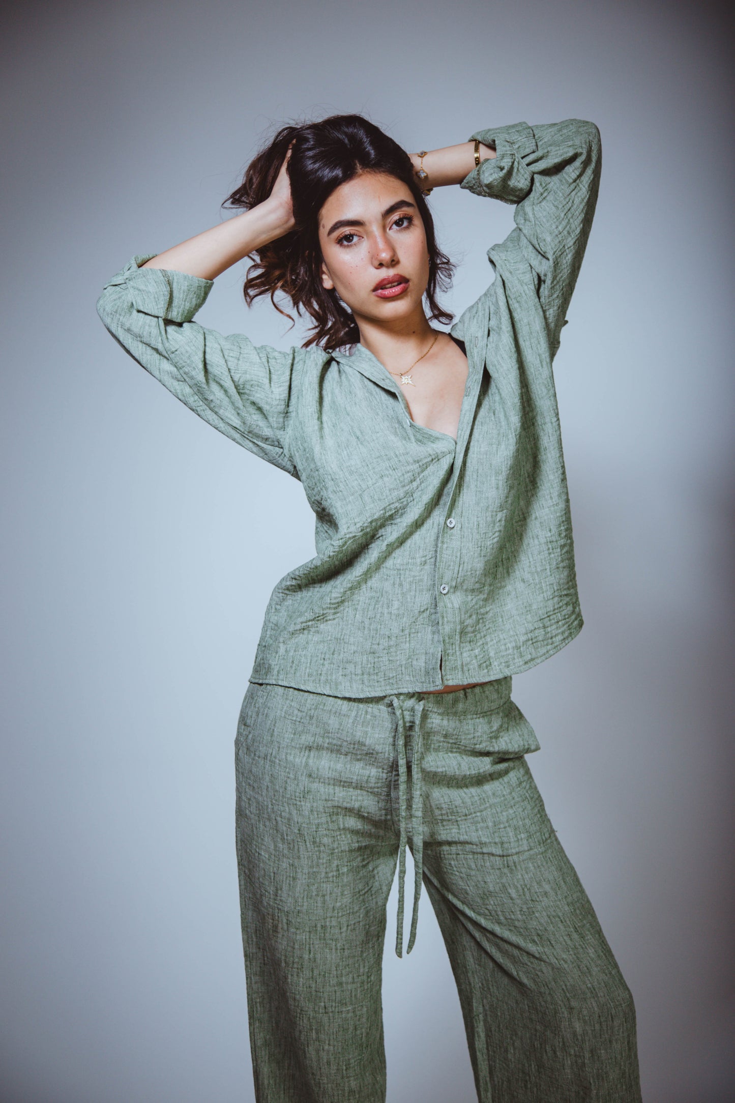 Olive Green Linen Shirt