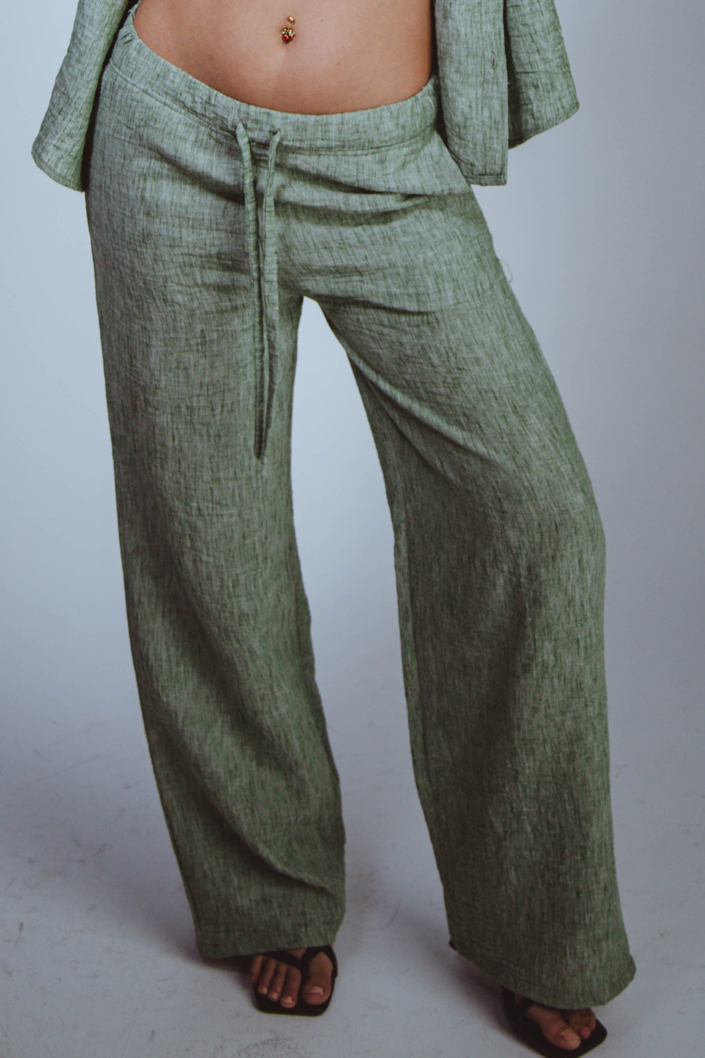 W Olive Green Linen Pants