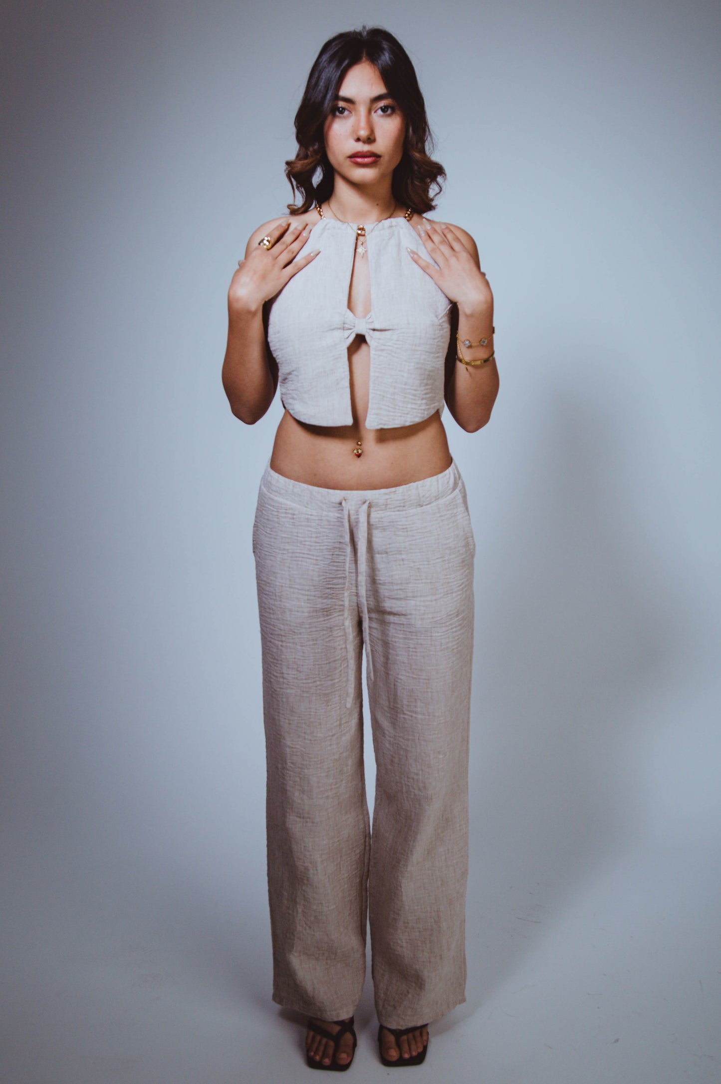 Beige Linen Chain Top