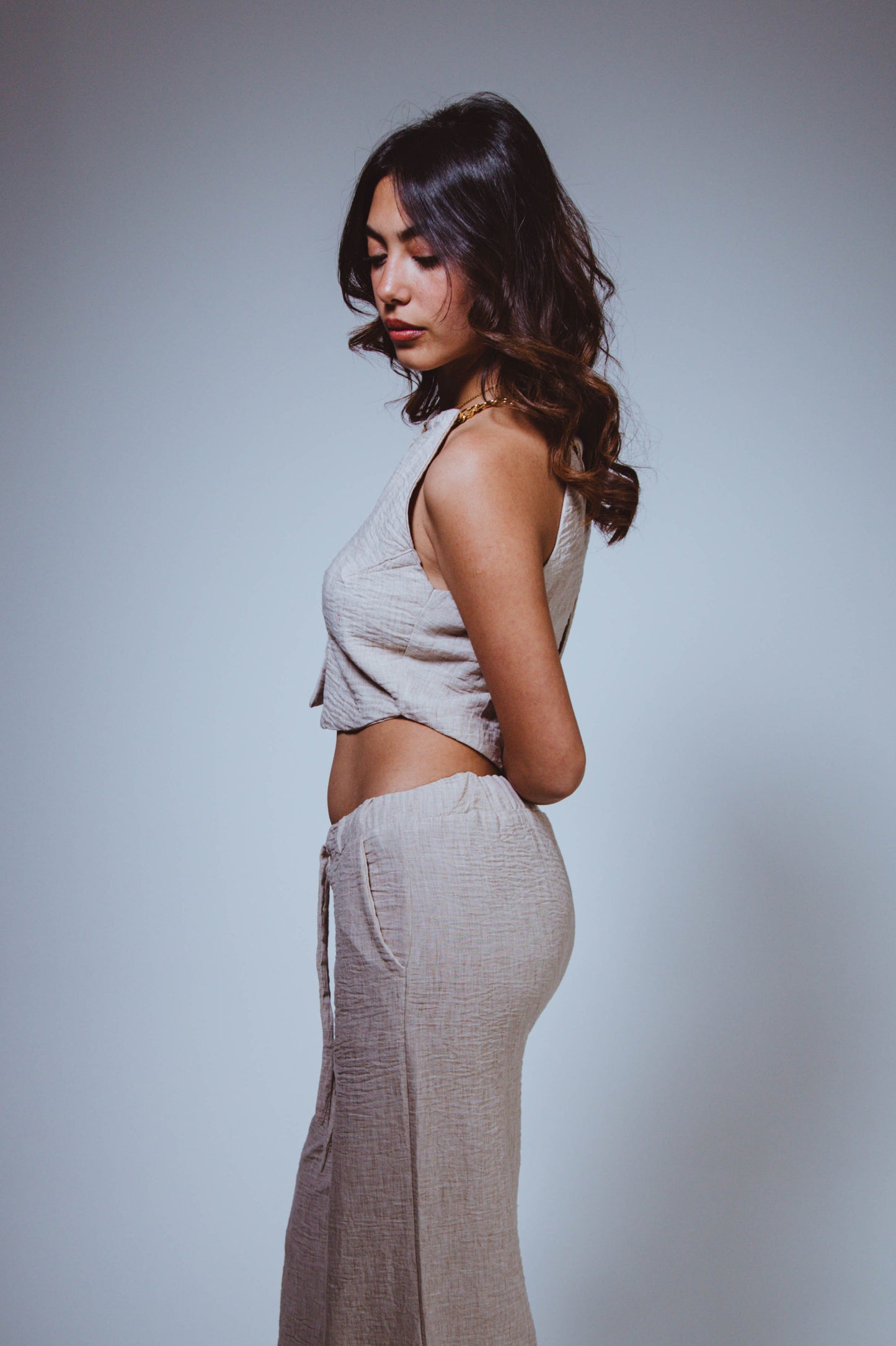 Beige Linen Chain Top