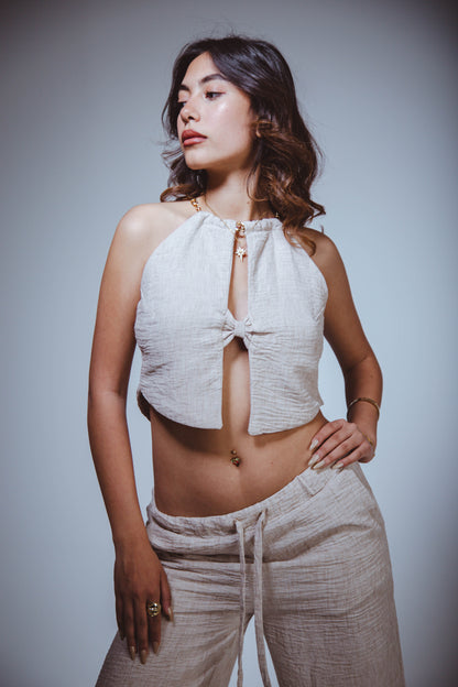 Beige Linen Chain Top