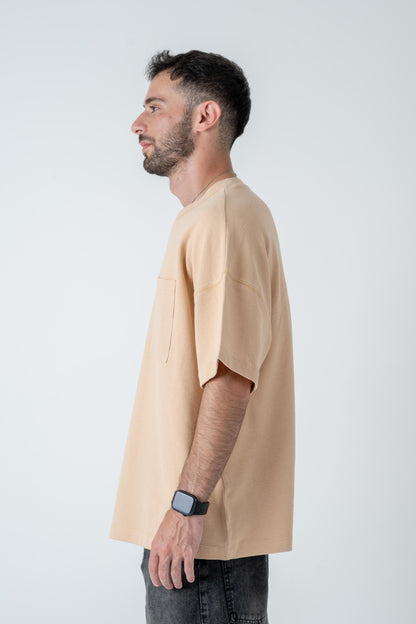 Beige Waffle-Knit Oversized Tee
