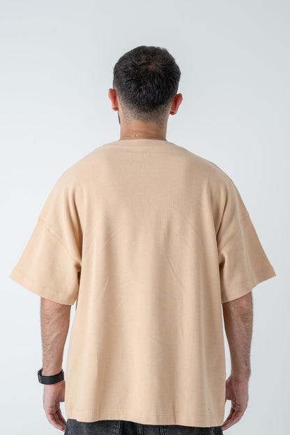 Beige Waffle-Knit Oversized Tee