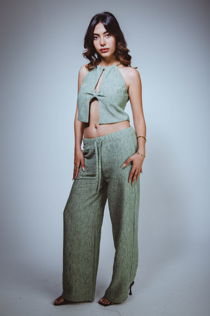 W Olive Green Linen Set