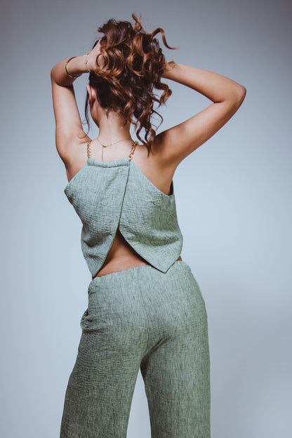 Olive Green Linen Chain Top