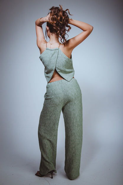 W Olive Green Linen Set