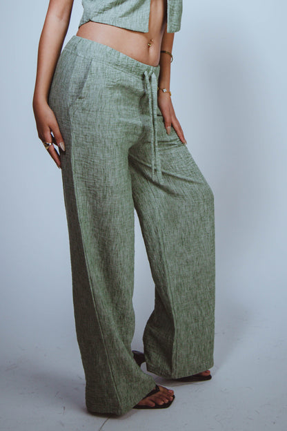 W Olive Green Linen Pants