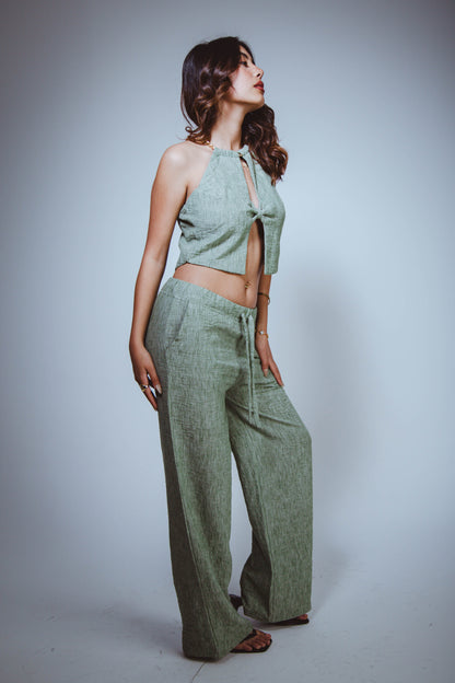 W Olive Green Linen Set