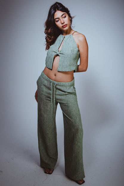 Olive Green Linen Chain Top