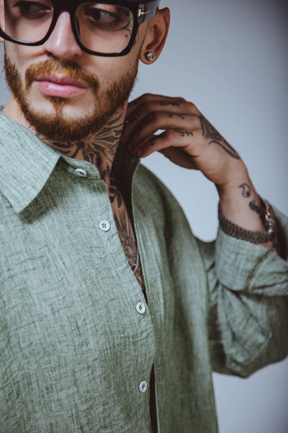 Olive Green Linen Shirt