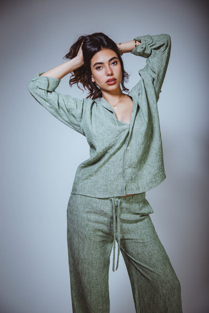 Olive Green Linen Shirt